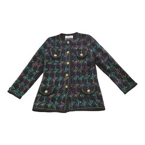 🌟 VINTAGE 🌟 Chic Black and Multicolor Tweed Jacket